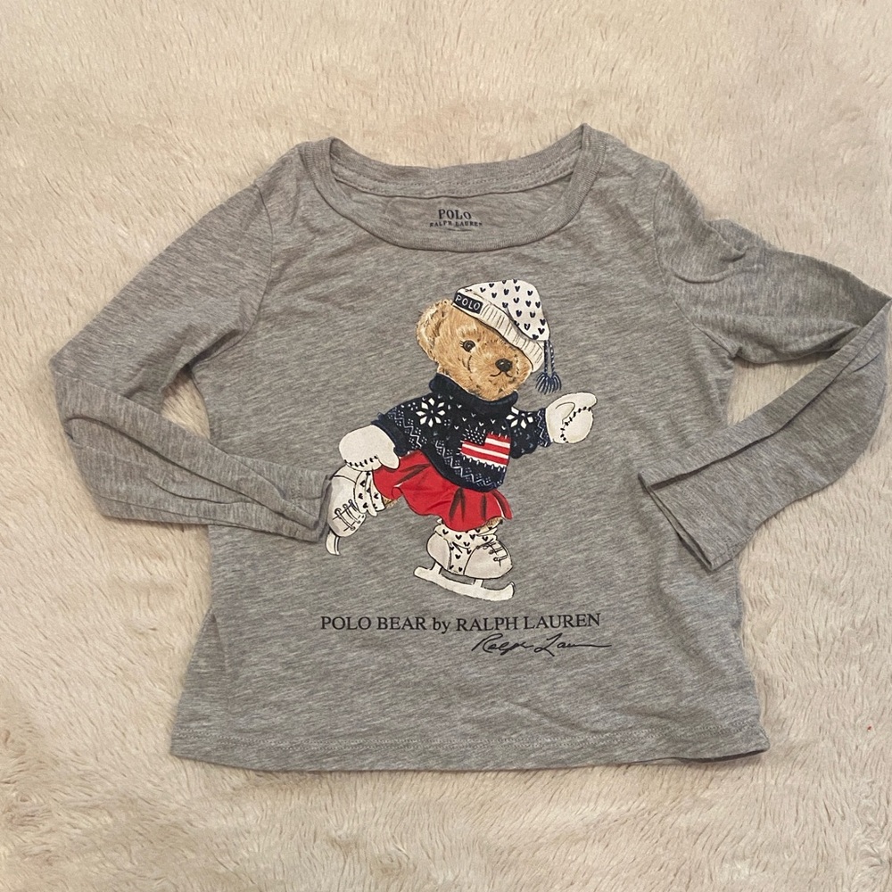 Polo Ralph Lauren bear ice skating long sleeve shirt 3T